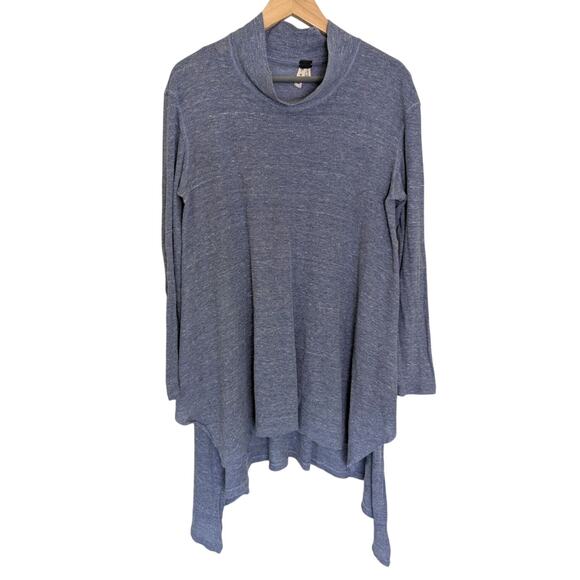We The Free People Waffle Knit Blue Cowl Neck Asymmetrical Tunic Top Women S - Picture 1 of 10